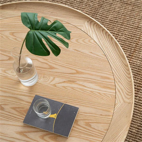 Bayou Breeze Ambellina Sled Round Solid Wood Rattan Coffee Table with Storage End Table Living